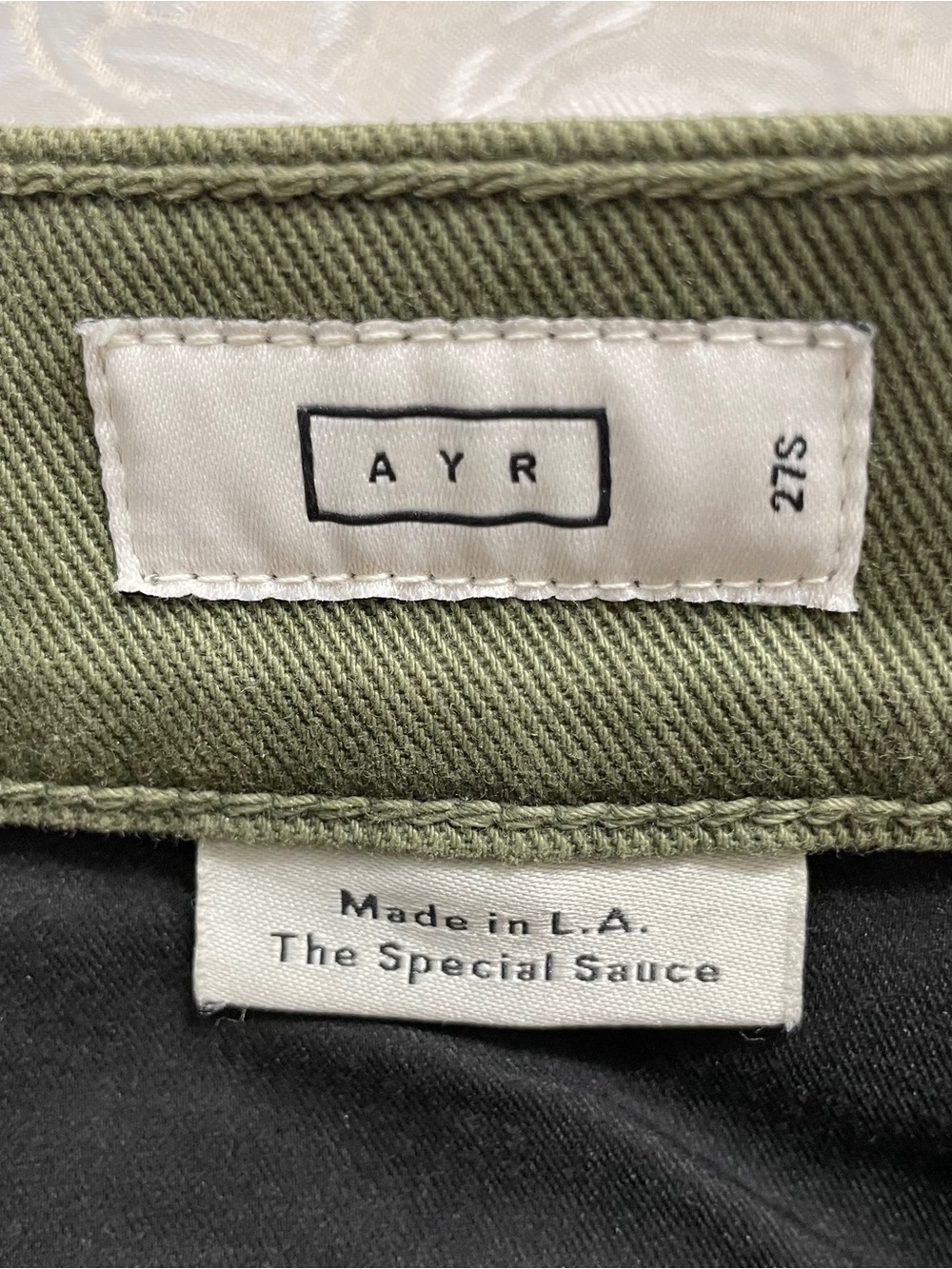 SHORT AYR The Secret Sauce Wide Leg Jeans Olive Green High Waist SZ 27 S - Picture 9 of 12
